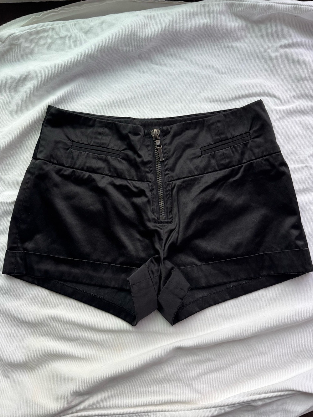 High-Waist Black Front-Zip Women's Shorts